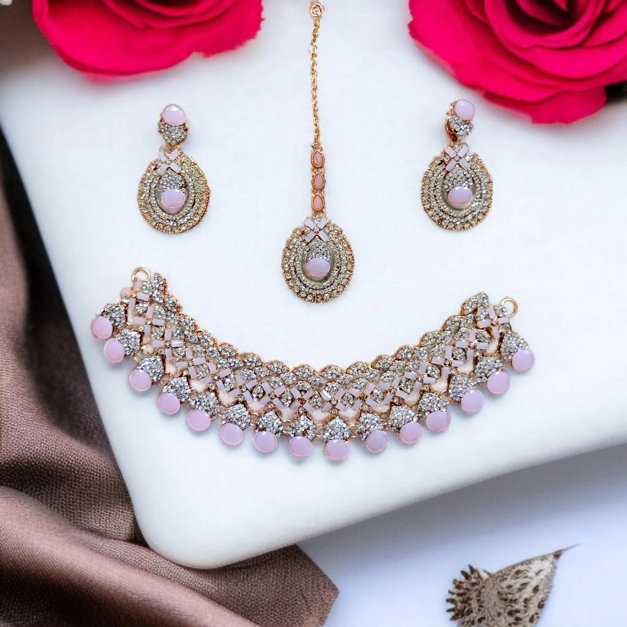 Buy Violet colour jewellery set with necklace , earrings and tikka at best price in pakistan